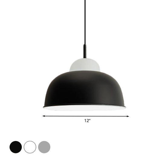 Sleek Monochrome Metal Suspension Light For Study Room - Single Hanging Lamp