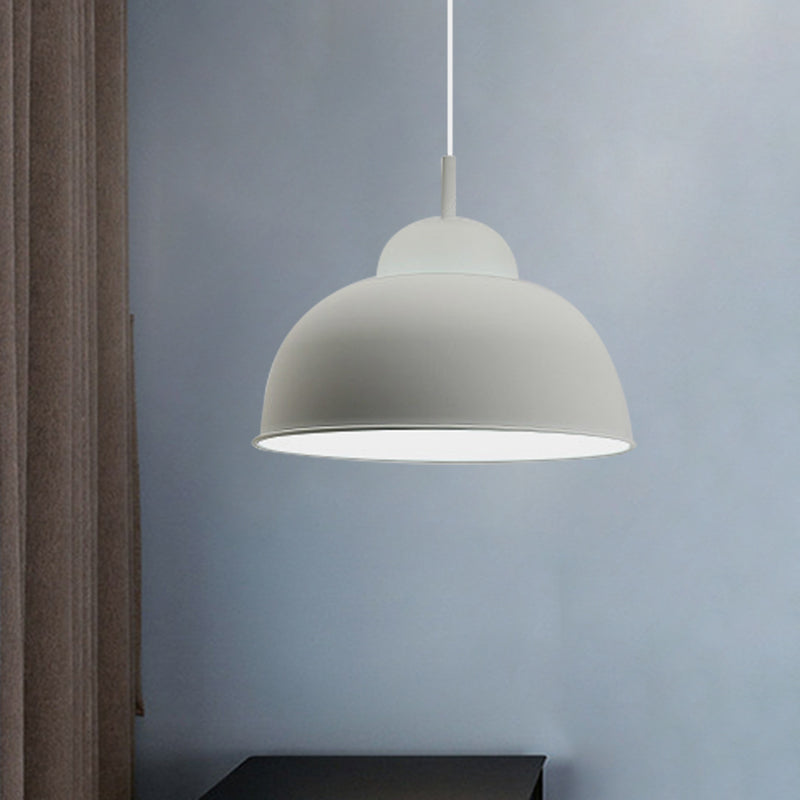 Monochrome Metal Suspension Light For Study Room - Simple Style Single Black/Grey/White White / 12