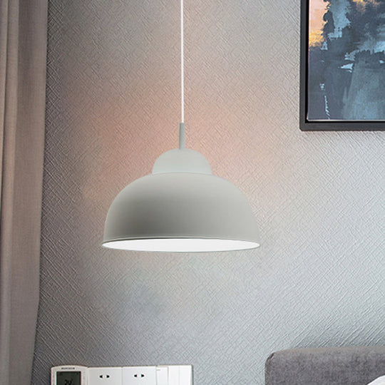 Monochrome Metal Suspension Light For Study Room - Simple Style Single Black/Grey/White