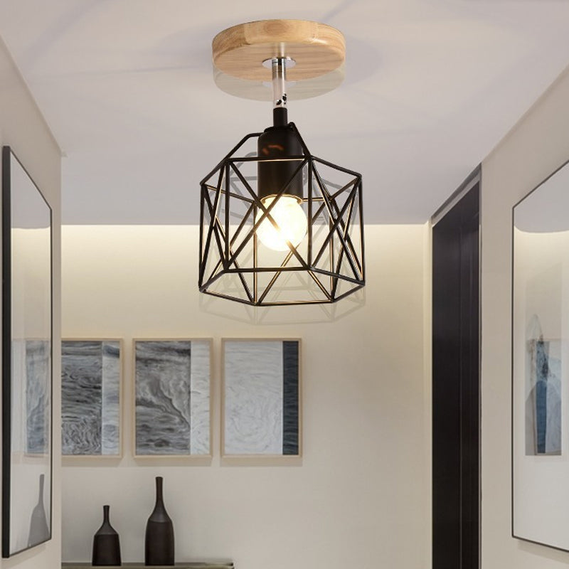 Contemporary Iron Wire Flush Mount Porch Light With Rotatable Head Black / 6’