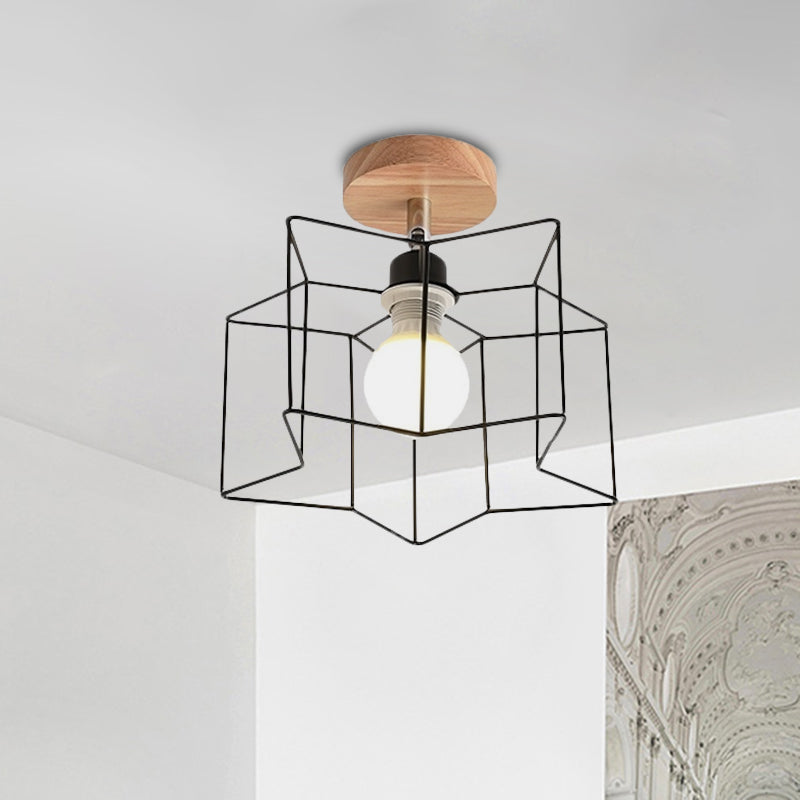 Contemporary Iron Wire Flush Mount Porch Light With Rotatable Head Black / 12’