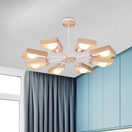 Modern Rotatable Trapezoid Chandelier Wood Pendant Light - Multi-Head For Dining Room