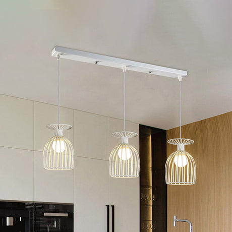 Industrial Metal Wine Glass Pendant Light With Wire Guard - 3 Head Living Room Hanging In White /