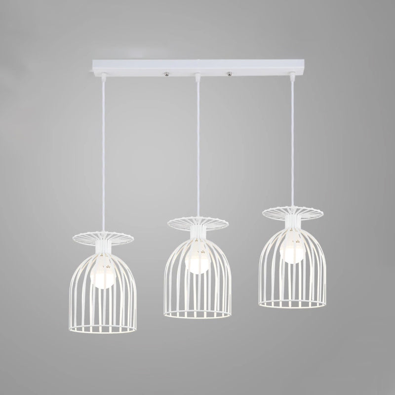 Industrial 3-Head Metal Wine Glass Pendant Light With Wire Guard For Living Room In White