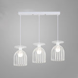 Industrial Metal Wine Glass Pendant Light With Wire Guard - 3 Head Living Room Hanging In White