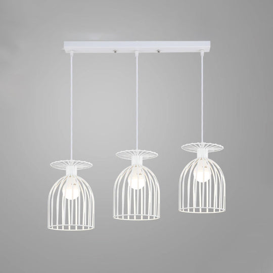 Industrial Metal Wine Glass Pendant Light With Wire Guard - 3 Head Living Room Hanging In White