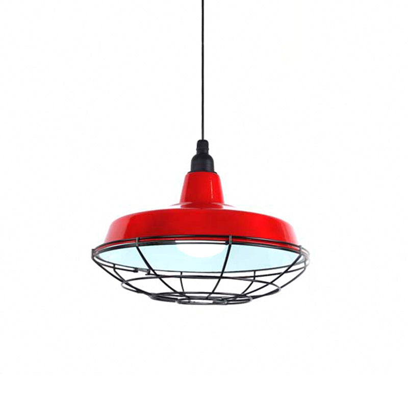 Farmhouse Metal Barn Hanging Ceiling Light - Green/Red Pendant With Wire Guard