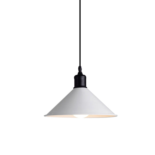 Metal Ceiling Pendant Light - Conical Shape Adjustable Cord Modern Design White 7.5’’/8.5’’ Width