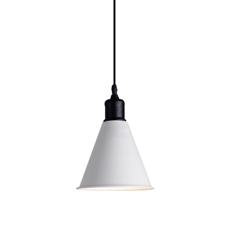 Metal Ceiling Pendant Light - Conical Shape Adjustable Cord Modern Design White 7.5’’/8.5’’ Width