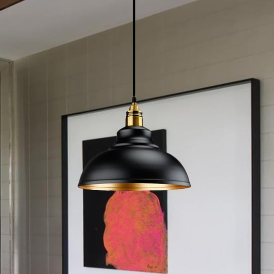 Black Metal Domed Pendant Light - Loft Style 11.5’/14’/16’ Dia Ideal For Table