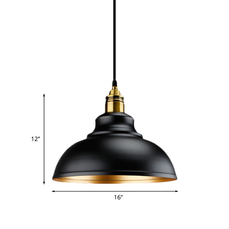 Black Metal Domed Pendant Light - Loft Style 11.5’/14’/16’ Dia Ideal For Table