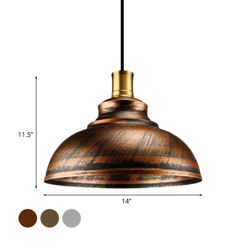 Antique Style Wrought Iron Dome Lamp - 1 Head Restaurant Hanging Light Silver/Bronze/Rust 12’/14