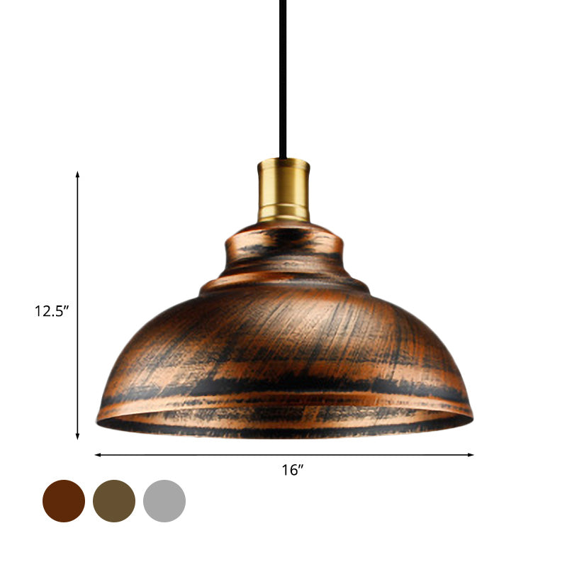 Antique Style Wrought Iron Dome Lamp - 1 Head Restaurant Hanging Light Silver/Bronze/Rust 12’/14