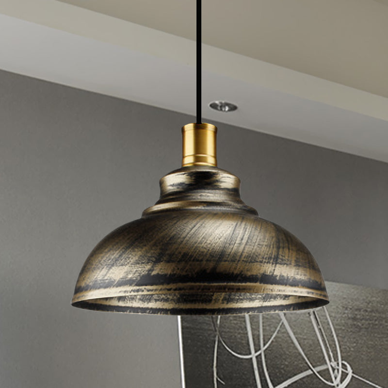 Antique Style Wrought Iron Dome Lamp - 1 Head Restaurant Hanging Light Silver/Bronze/Rust 12’/14