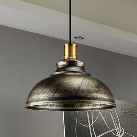 Antique Style Wrought Iron Dome Lamp - 1 Head Restaurant Hanging Light Silver/Bronze/Rust 12’/14