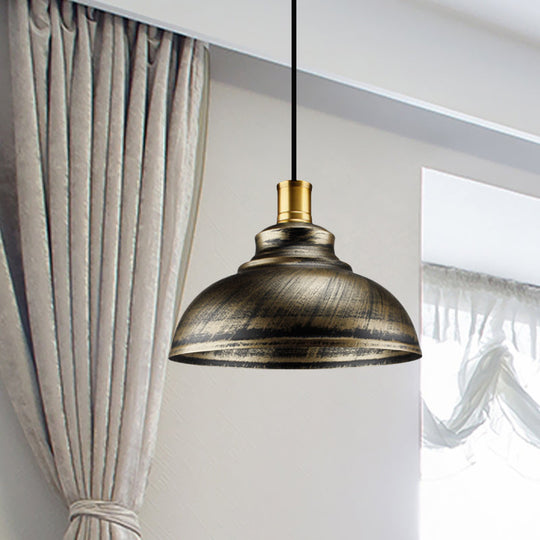 Antique Style Wrought Iron Dome Lamp - 1 Head Restaurant Hanging Light Silver/Bronze/Rust 12’/14