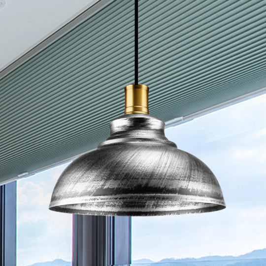 Antique Style Wrought Iron Dome Lamp - 1 Head Restaurant Hanging Light Silver/Bronze/Rust 12’/14