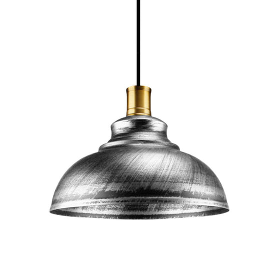 Antique Style Wrought Iron Dome Lamp - 1 Head Restaurant Hanging Light Silver/Bronze/Rust 12’/14