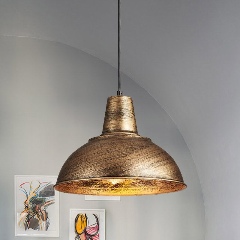 Antique Stylish Domed Suspension Light With Metallic Ceiling Pendant - Black/White Bronze