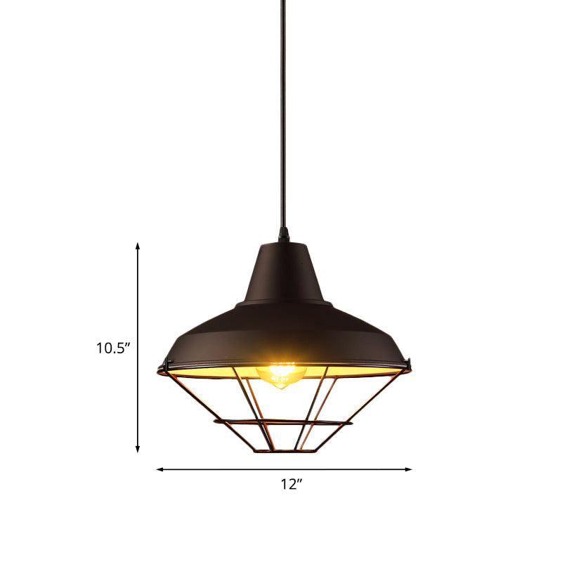 Black Finish Pendant Light With Wire Cage - Retro Style For Restaurant