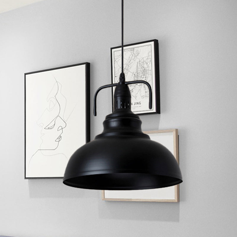 Industrial Metal Pendant Light With Adjustable Cord - Black Dome Shade Ceiling 11.5’/14’ W 1