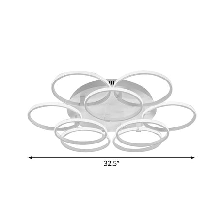 Minimalist Acrylic Semi Flush Ceiling Light For Living Room - Multi Ring Design 3/9/12 Lights White