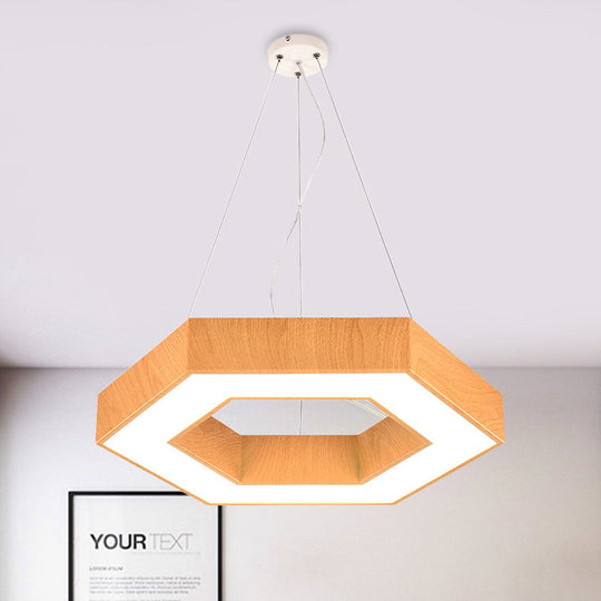 Modern Led Wood Hexagon Hanging Ceiling Pendant Lamp - 16’’/23.5’’ Wide Beige With Recessed Diffuser