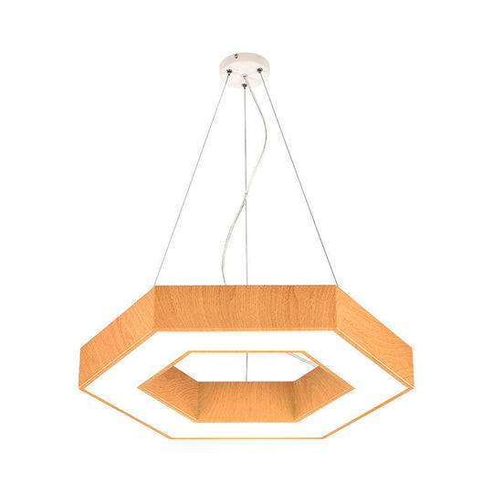 Modern Led Wood Hexagon Hanging Ceiling Pendant Lamp - 16’’/23.5’’ Wide Beige With Recessed Diffuser