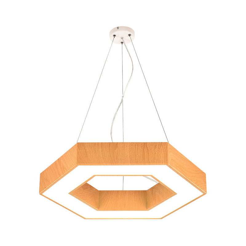 Modern Led Wood Hexagon Pendant Lamp - 16/23.5 Wide Beige Ceiling Light With Recessed Diffuser
