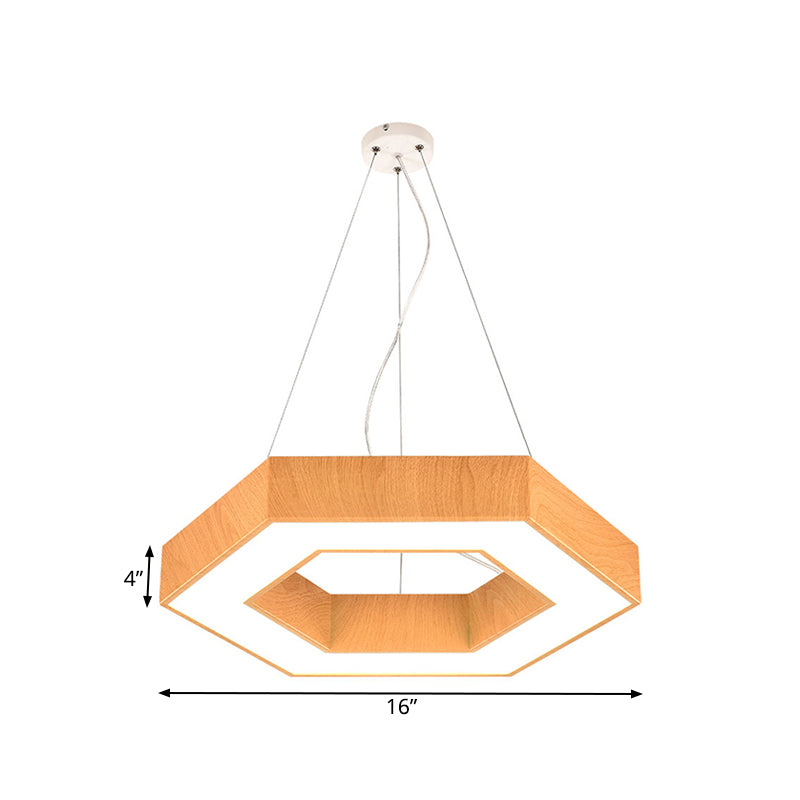 Modern Led Wood Hexagon Pendant Lamp - 16/23.5 Wide Beige Ceiling Light With Recessed Diffuser