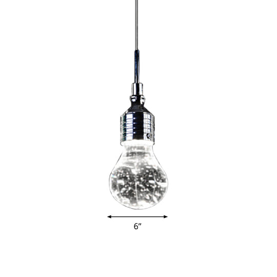 Modern Pendant Ceiling Light: Bulb Shaped Metal With Clear Bubble Crystal Single Hanging Light In