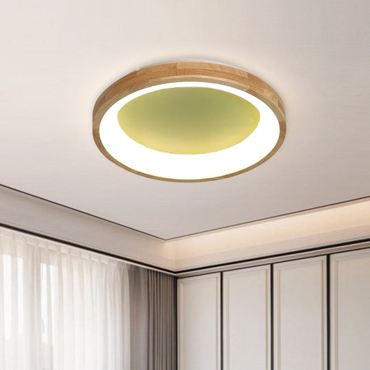12/16/19.5 Nordic Wood & Acrylic Circular Led Flush-Mount Light - Unique Hallway Ceiling Fixture