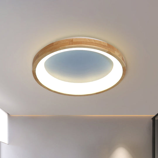 12’/16’/19.5’ Nordic Wood & Acrylic Circular Led Flush - Mount Light - Unique Hallway Ceiling