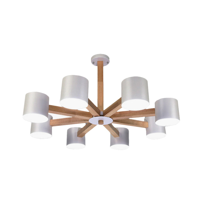 Wood & Iron Nordic Pendant Light With Drum Shade For Study Room In Black/White