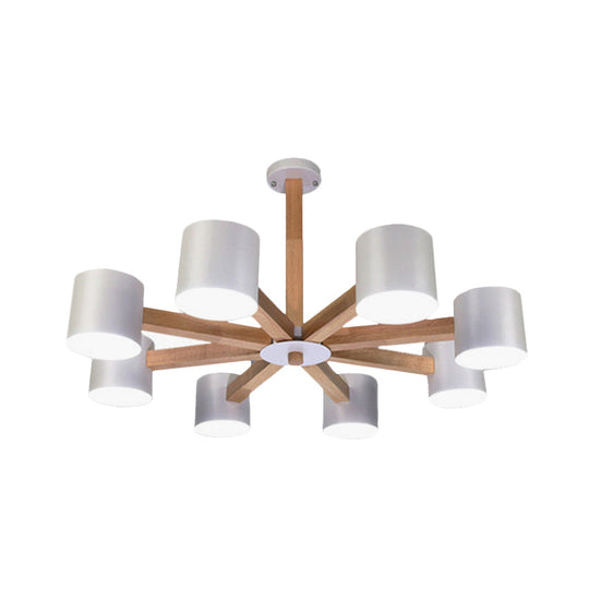 Wood & Iron Nordic Pendant Light With Drum Shade For Study Room In Black/White