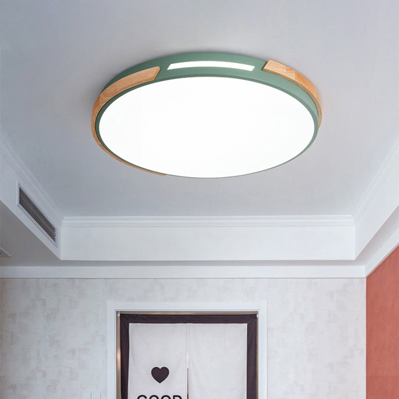 Modern Led Circle Flush Ceiling Light With Macaron Style Acrylic In Green/Grey/White - Ideal For
