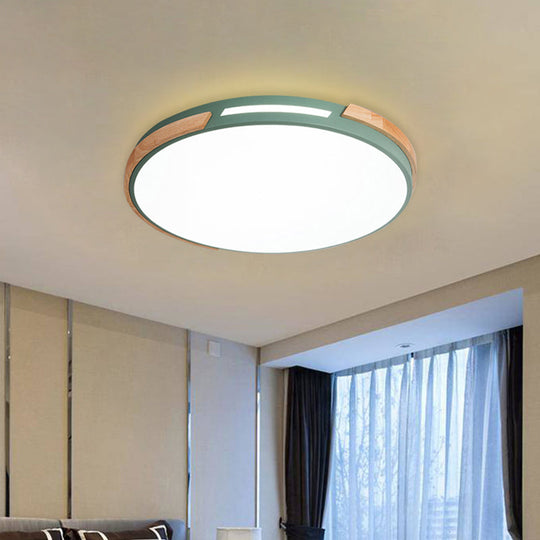 Modern Led Circle Flush Ceiling Light With Macaron Style Acrylic In Green/Grey/White - Ideal For