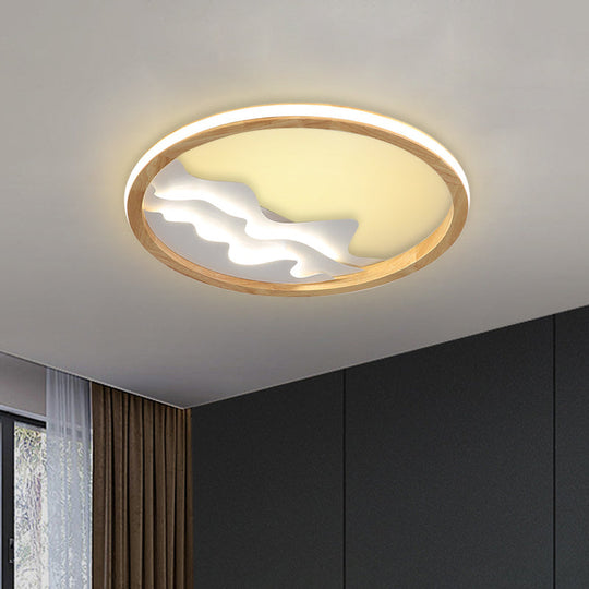 Contemporary Wood Mountain View Flushmount Light - Stylish 17/21 Inch Wide Led Ceiling Lamp For