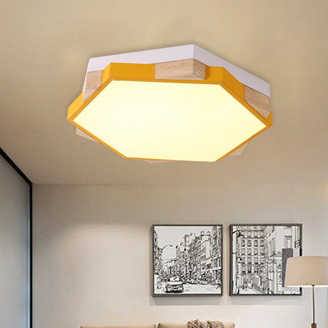 Hexagon Led Flush Ceiling Light - Acrylic Macaron Style Eye-Caring Lamp