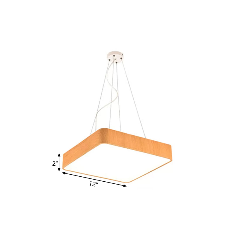 12/16/19.5 Wide Wooden Square Led Pendant Lamp Kit In White/Warm/Natural Light Modern Beige