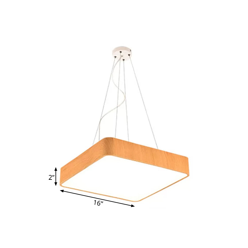 12/16/19.5 Wide Wooden Square Led Pendant Lamp Kit In White/Warm/Natural Light Modern Beige