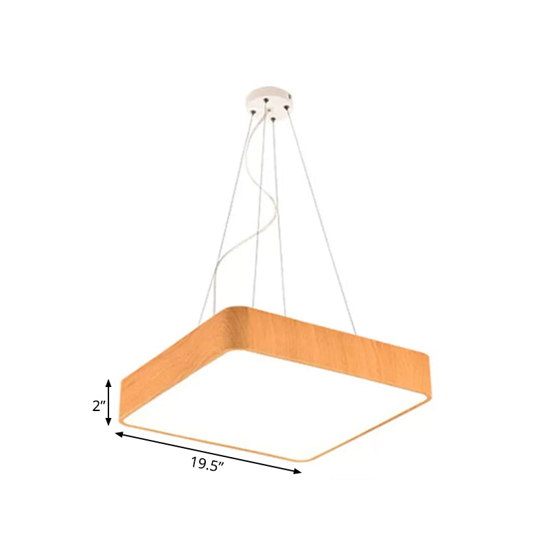 12/16/19.5 Wide Wooden Square Led Pendant Lamp Kit In White/Warm/Natural Light Modern Beige