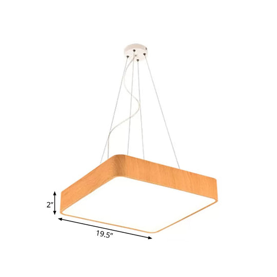 12/16/19.5 Wide Wooden Square Led Pendant Lamp Kit In White/Warm/Natural Light Modern Beige