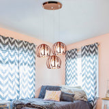 Industrial Copper Domed Metal Hanging Lamp With Wire Cage Shade - 3 Heads Ceiling Pendant For Living
