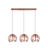 Industrial Copper Domed Metal Hanging Lamp With Wire Cage Shade - 3 Heads Ceiling Pendant For Living
