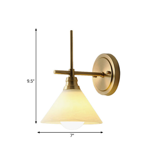 Vintage Brass Glass Cone Wall Sconce - Bedside Lamp Lighting Fixture