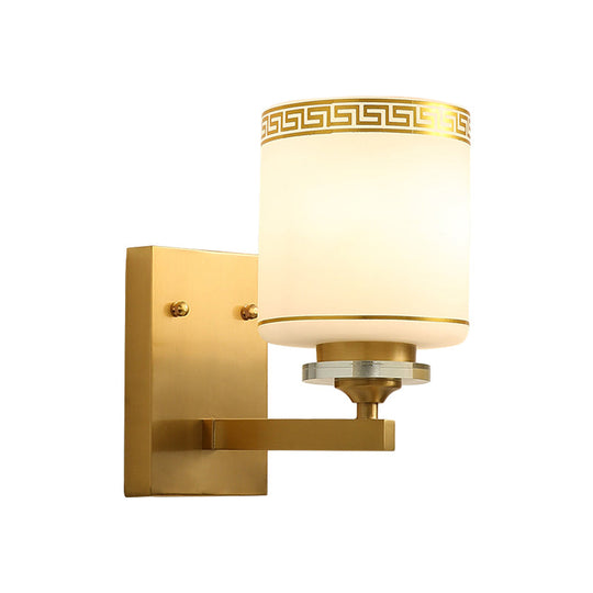 Traditional White Glass 1-Light Brass Finish Wall Sconce Lamp For Indoor Walls