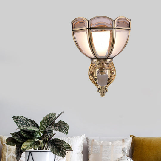 Translucent Glass Wall Mount Lamp - Colonial Style Bedside Sconce In Brass