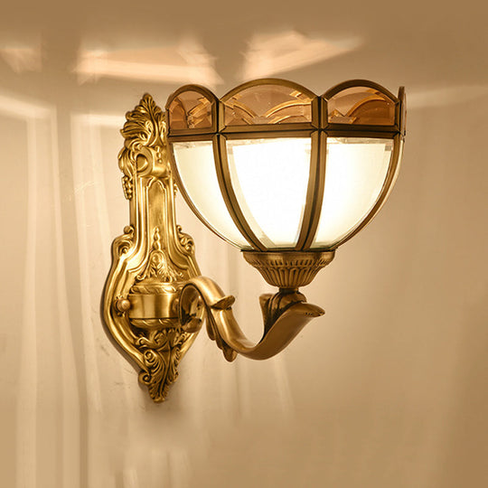 Translucent Glass Wall Mount Lamp - Colonial Style Bedside Sconce In Brass