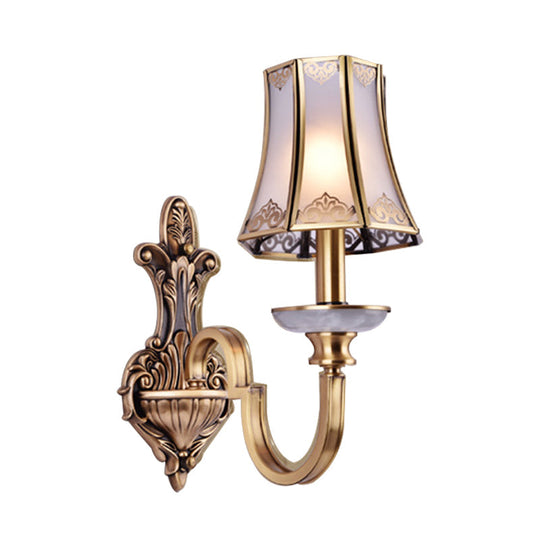 Colonial Style 1/2 Heads Flared Glass Wall Lamp In Brass - Lighting Fixture